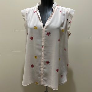 Ann Taylor loft pink floral sleeveless blouse small